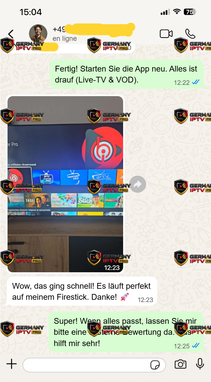 WhatsApp Support Gespräch – Fire TV erfolgreich eingerichtet