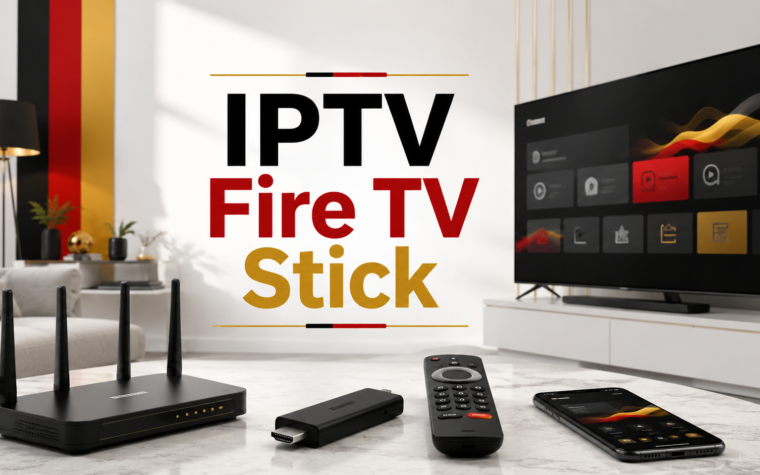 IPTV Fire TV Stick mit Fernseher und Streaming-Gerät