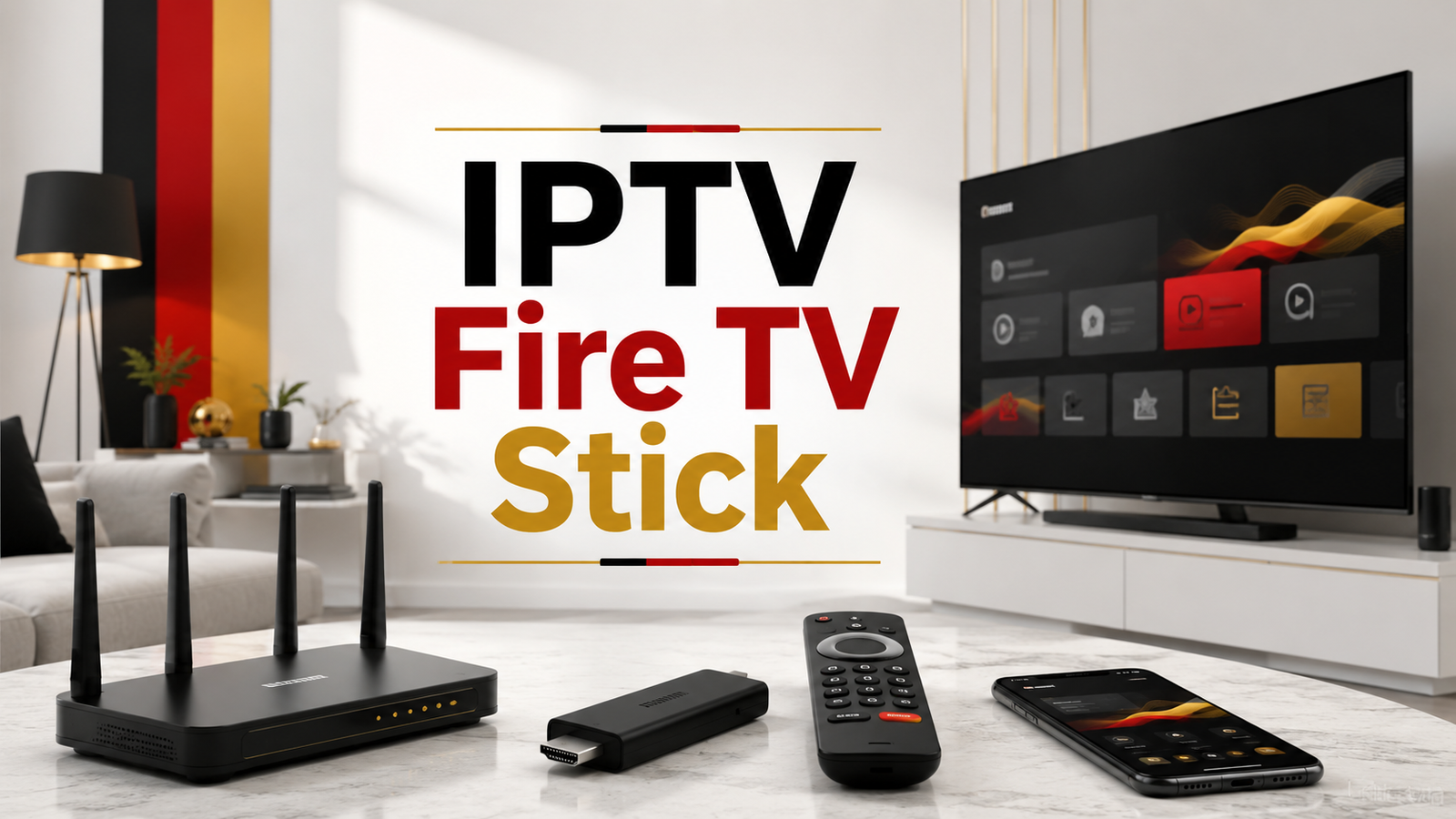 IPTV Fire TV Stick mit Fernseher und Streaming-Gerät